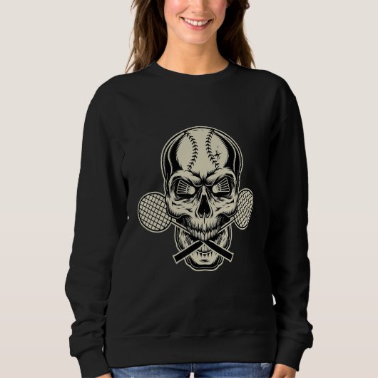 Badminton Player Retro Skull Skeleton Shuttlecock Sweatshirt (Vorderseite)