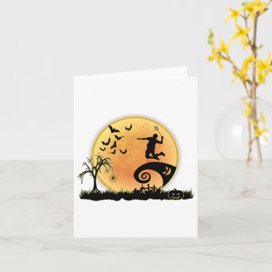 Badminton Player und Mond Silhouette Halloween Cos Karte (Gelbe Blume)