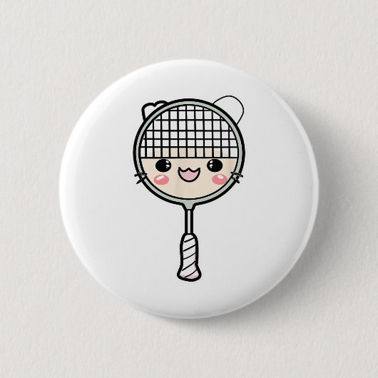 Badminton Racket Cartoon Face Shuttle Player Button (Vorderseite)
