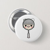 Badminton Racket Cartoon Face Shuttle Player Button (Vorne & Hinten)