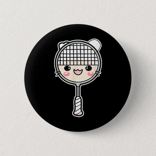 Badminton Racket Cartoon Face Shuttle Player  Button (Vorderseite)