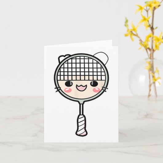 Badminton Racket Cartoon Face Shuttle Player Karte (Gelbe Blume)