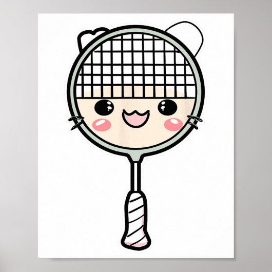 Badminton Racket Cartoon Face Shuttle Player Poster (Vorne)