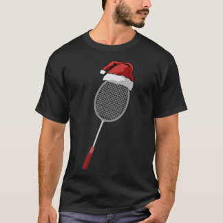 Badminton Racket Merry Christmas Hat Slogan Hobby  T-Shirt