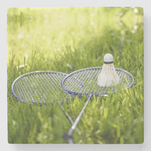Badminton-Set zum Gehen Steinuntersetzer (Vorderseite)