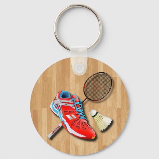 Badminton Shoe Racket Shuttlecock mit Ihrem Namen Schlüsselanhänger (Vorderseite)