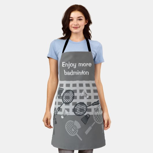 Badminton Shuttlescock schwarz-weiß auf grau Schürze (Getragen)