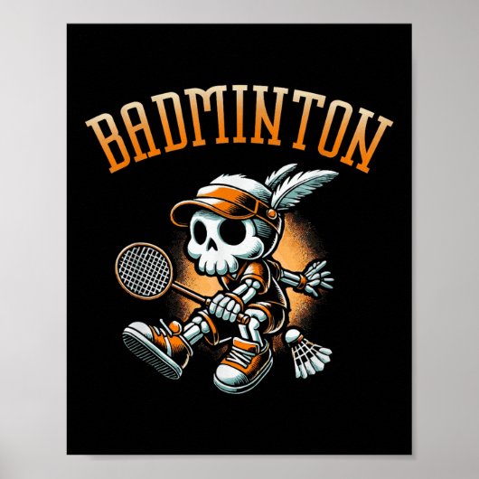 Badminton Skelett mit Racket und Shuttle Poster (Vorne)