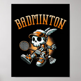 Badminton-Skelett mit Schläger und Federball Poster
