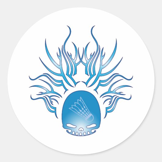Badminton Skull Runder Aufkleber (Vorderseite)