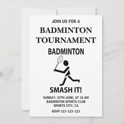 Badminton Smash it Sports Badminton Einladung (Vorderseite)
