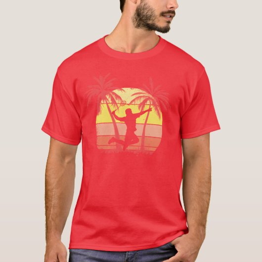 Badminton Smash Player Summer Sunset 80s Palm frie T-Shirt (Vorderseite)