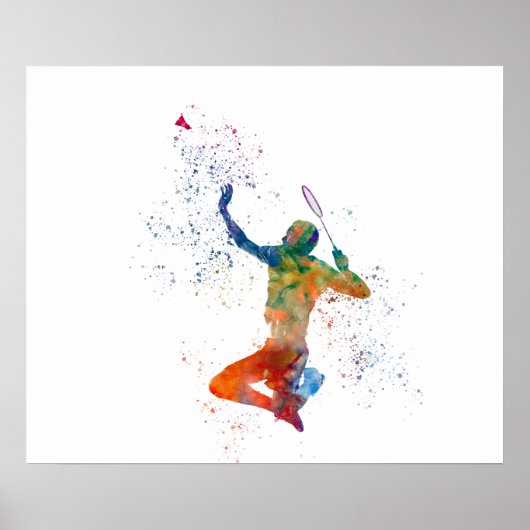 Badminton-Spieler in Aquarellfarbe Poster (Vorne)