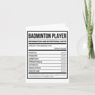 Badminton-Spielerinformationen und Nährwertangaben Karte