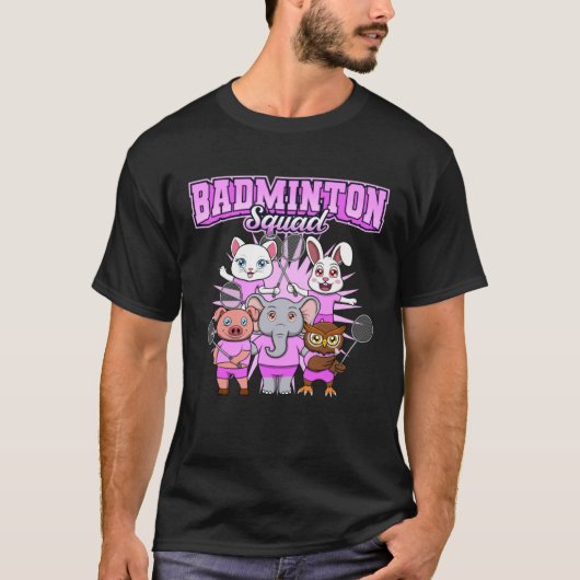 Badminton Squad Cute Animals Shuttlecock T-Shirt (Vorderseite)