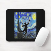 Badminton Starry Night Badminton Player Painting Mousepad (Mit Mouse)
