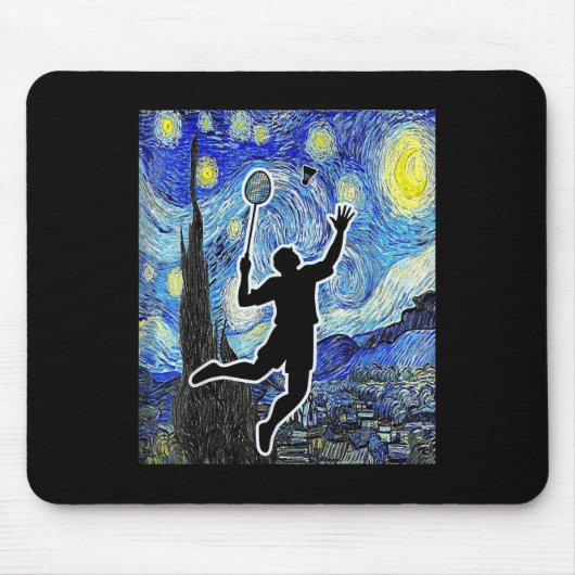 Badminton Starry Night Badminton Player Painting Mousepad (Vorne)