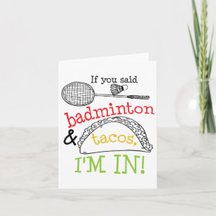Badminton und Tacos im Sportaktivist Funny Gift Karte