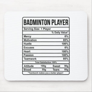 Badmintonspieler-Informationen und Ernährungsfakte Mousepad
