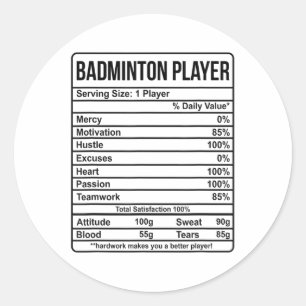 Badmintonspieler-Informationen und Ernährungsfakte Runder Aufkleber