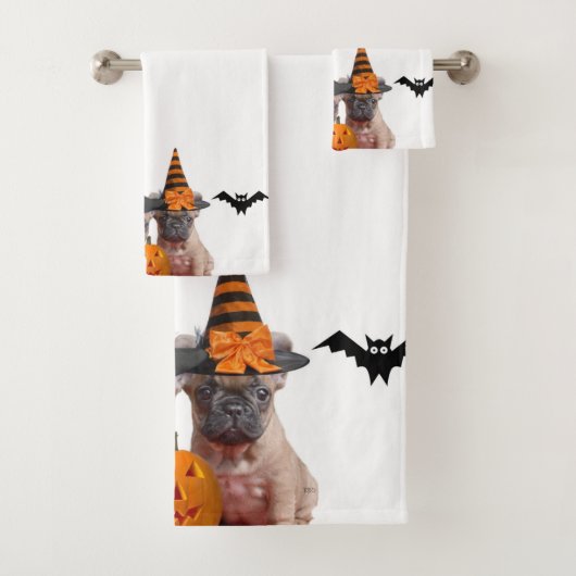 Badtuch-Set französischer Bulldoggen Halloweens Badhandtuch Set (Insitu)