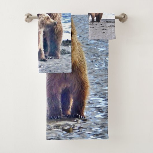 Badtuch-Set mit Grizzlybären und -jungem Badhandtuch Set (Insitu)