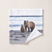 Badtuch-Set mit Grizzlybären und -jungem Badhandtuch Set (Waschlappen)
