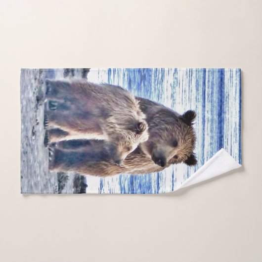 Badtuch-Set mit Grizzlybären und -jungem Badhandtuch Set (Handtuch)