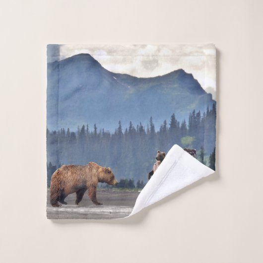 Badtuch-Set mit Grizzlybären und -jungen Badhandtuch Set (Waschlappen)