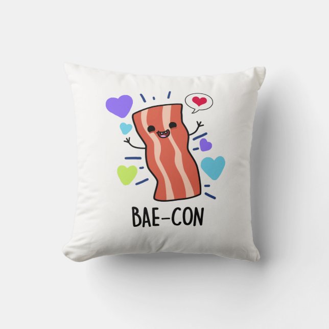 Bae-con Funny Bacon Pun Kissen (Vorderseite)