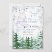 Baer Winter Snowflakes Forest Animal Baby Dusche Einladung (Vorderseite)