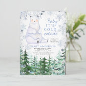 Baer Winter Snowflakes Forest Animal Baby Dusche Einladung (Stehend Vorderseite)