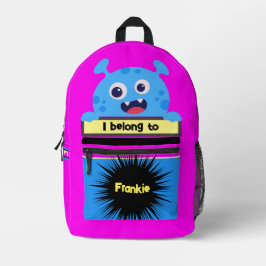 Bag Buddy Blue Happy Monster Personalisierter Back Bedruckter Rucksack