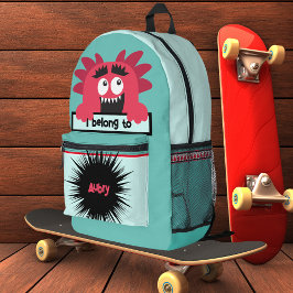 Bag Buddy Happy Red Monster Kid's Name Backpack Bedruckter Rucksack