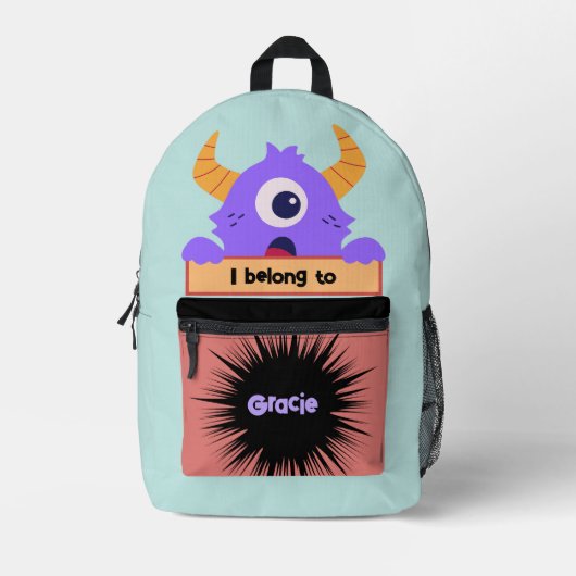 Bag Buddy Lila Monster Personalisierter Backpack Bedruckter Rucksack (Vorderseite)