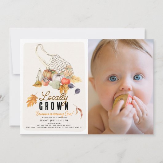 Bag Fall Foto 1. Geburtstag Einladung (Vorderseite)