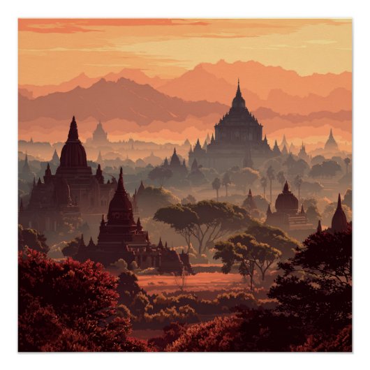 Bagan Myanmar Antike Tempel Vintage Poster (Vorderseite)