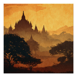 Bagan Myanmar Luxuspalast Vintage Poster