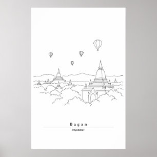 Bagan Myanmar Minimalistische Linienkunst Poster  