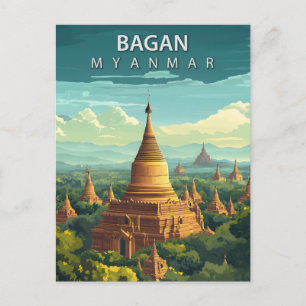 Bagan Myanmar Reise Goldene Pagode Südostasien Postkarte