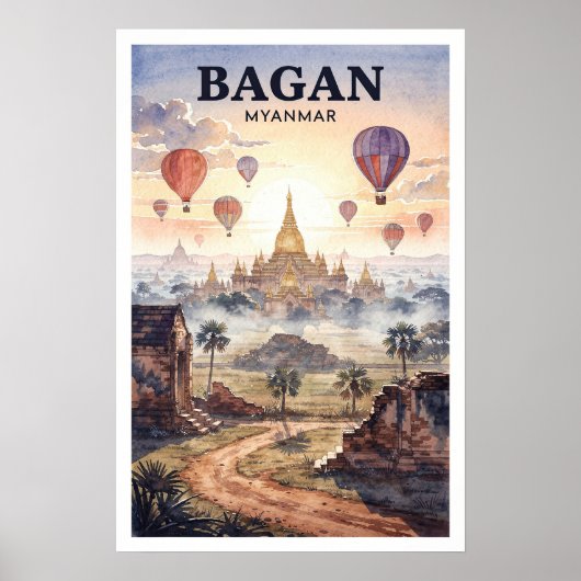 Bagan Myanmar Vintage Reise Poster (Vorne)