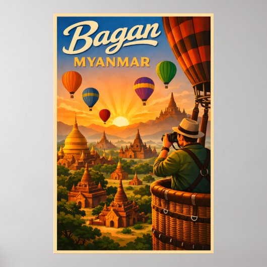 Bagan Myanmar - Vintage Reise Poster (Vorne)