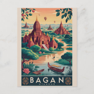 Bagan Myanmar Vintage Reiseposter Tempelkunst Feiertagspostkarte