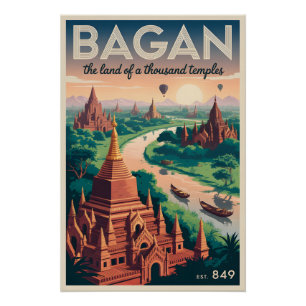 Bagan Myanmar Vintage Reiseposter Tempelkunst Poster