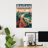 Bagan Myanmar Vintage Reiseposter | Tempelkunst Poster (Heimbüro)