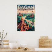 Bagan Myanmar Vintage Reiseposter | Tempelkunst Poster (Küche)