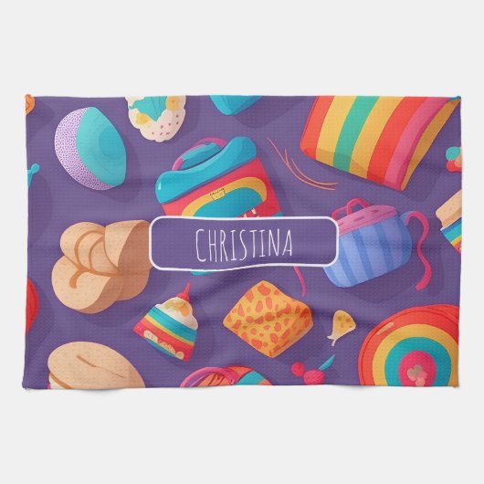 Bagel Personalisiertes Muster Geschirrtuch (Horizontal)