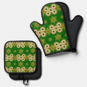 Bagel-Ringe und hübsche Schneeflocken grün Ofenhandschuh & Topflappen-Set (Vorderseite/Rückseite)