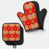 Bagel-Ringe und hübsche Schneeflocken rot Ofenhandschuh & Topflappen-Set (Vorderseite/Rückseite)