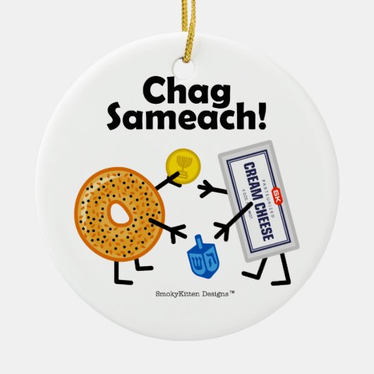 Bagel-u. Frischkäse - Chag Sameach! Keramik Ornament (Vorne)